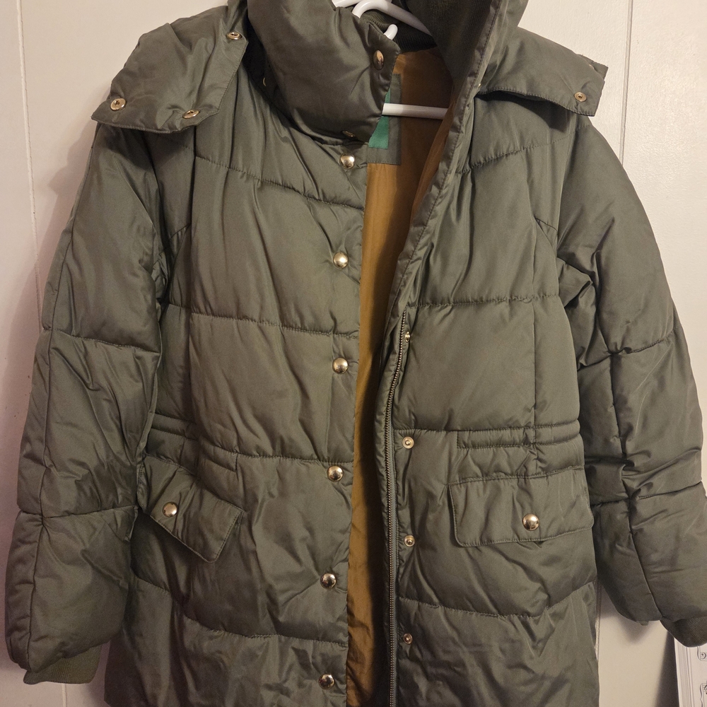 J. Crew PrimaLoft Green Puffer Parka Coat